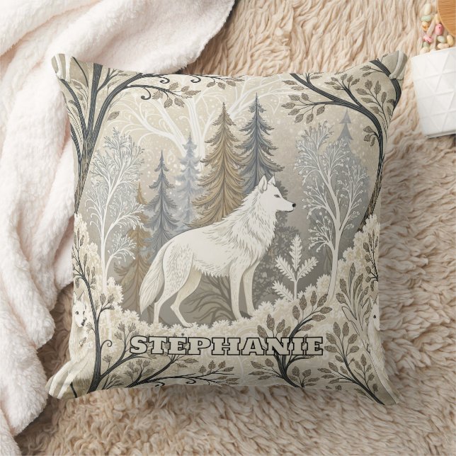 Coussin Une forêt d'hiver paisible avec des loups blancs (Couverture)
