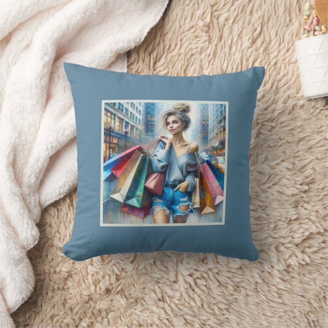 Coussin Une Jeune Femme Shopping Dans La Grande Ville (Couverture)