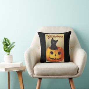 Coussin Une joyeuse Halloween par Ellen Clapsaddle, Chat V