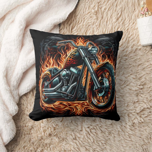 Coussin Une moto audacieuse engloutie dans des flammes vib (Couverture)
