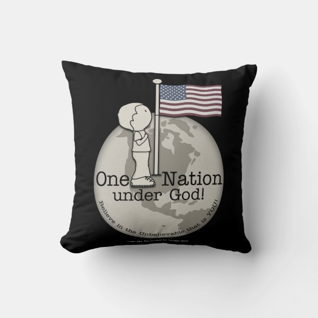 Coussin Une nation sous Dieu, petit garçon au drapeau amér (Recto)