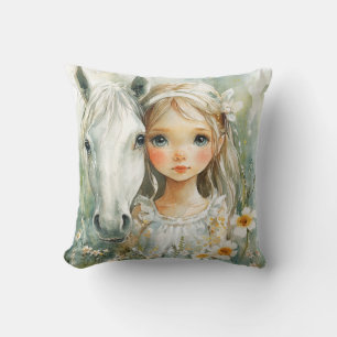 Coussin Une petite fille avec un cheval