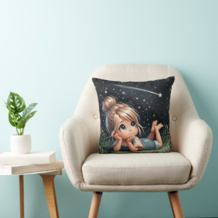 Coussin Une petite fille regarde une étoile de tir