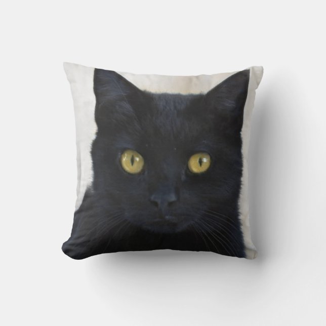 Coussin Une photo de visage de chat noir féroce, amoureux  (Recto)