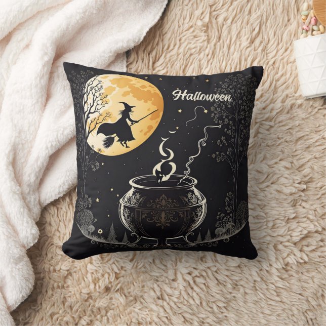Coussin Une sorcière brasse des potions sous la pleine lun (Couverture)