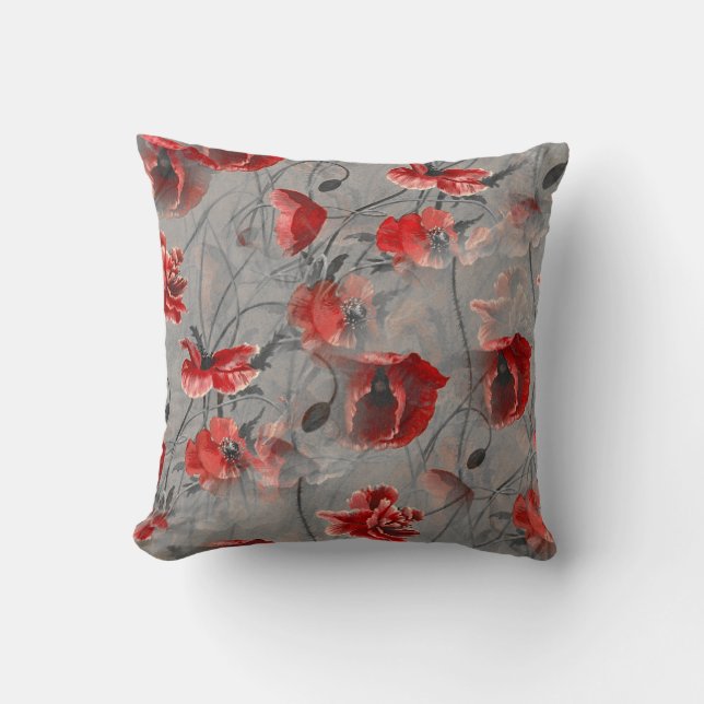 Coussin Une toile de fleurs rouges riches Arrière - plan g (Recto)