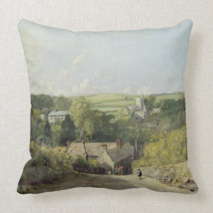 Coussin Une vue de village d'Osmington avec l'église et Vi
