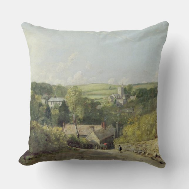Coussin Une vue de village d'Osmington avec l'église et Vi (Recto)