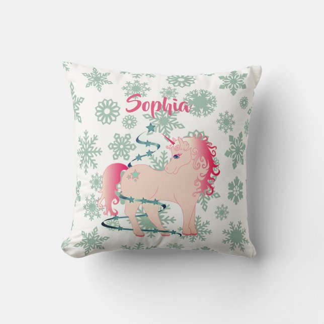 Coussin Unicorn Cute Girl Snowflakes rose (Recto)