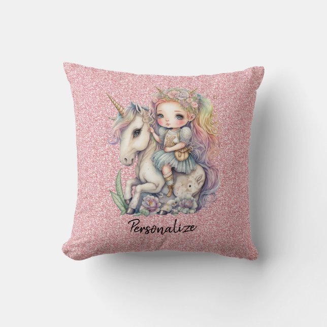 Coussin Unicorn Fairy Princess Parties scintillant rose Im (Recto)