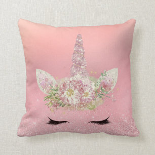 Coussin Unicorn Lashes Rose Rose Gold Parties scintillant 