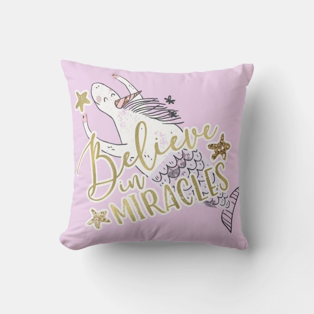 Coussin Unicorn Mermaid Moderne tendance croire en Miracle (Recto)