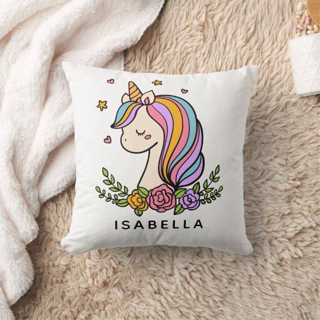 Coussin Unicorn mignon Whimsical Girl Nom personnalisé (Couverture)