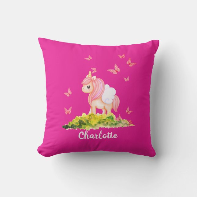 Coussin Unicorn Nom Nursery Kids Décor Salle Rose (Recto)