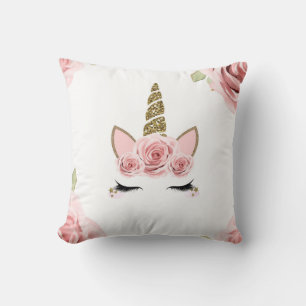 Coussin Unicorn Pailleté Or Roses Roses Tendances Mignon