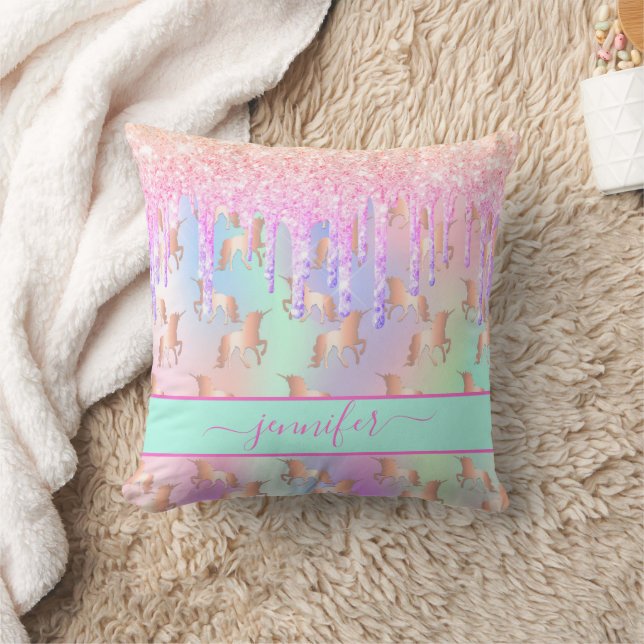 Coussin Unicorn parties scintillant goutte arc-en-ciel fil (Couverture)