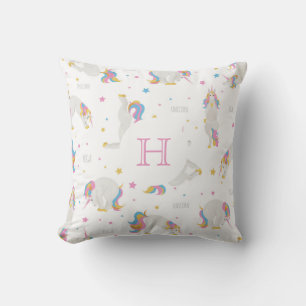 Coussin Unicorn yoga blanc whimsical monogramme amusant