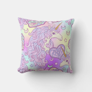 Coussin Unicorne à crinière multicolore, arc-en-ciel papil