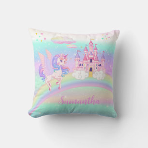Coussin Unicorne arc-en-ciel magique personnalisé