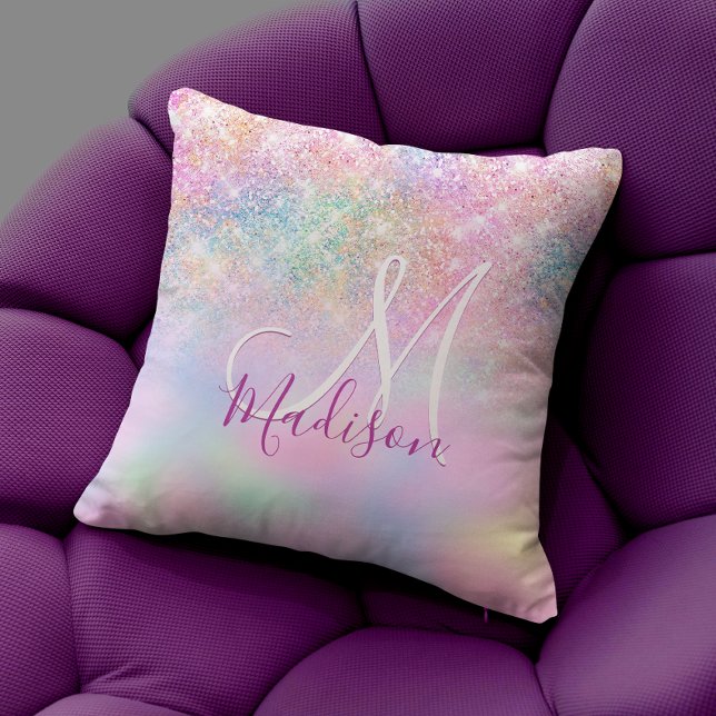 Coussin Unicorne claire iridescente ombre parties scintill (Créateur téléchargé)