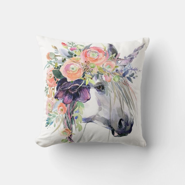 Coussin Unicorne en fleurs (Recto)