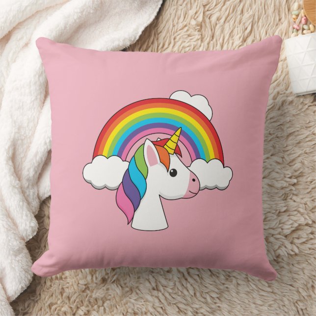 Coussin Unicorne et arc-en-ciel avec nuages Kawaii (Couverture)