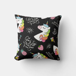 Coussin Unicorne, fraise, ananas, dessins à la crème glacé
