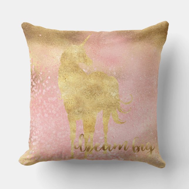 Coussin Unicorne magique rose or (Recto)