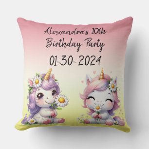 Coussin Unicornes et marguerites, fête d'anniversaire pour