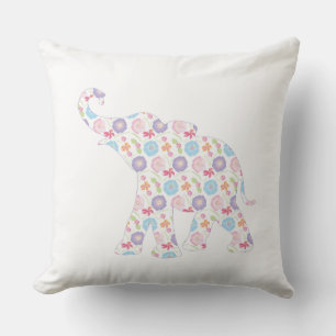 Coussin Unique Eléphant Motif Art Graphique Blanc Moderne
