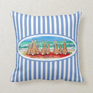 Coussin Vacances de lapin de plage Vacances de Bleu Stripe