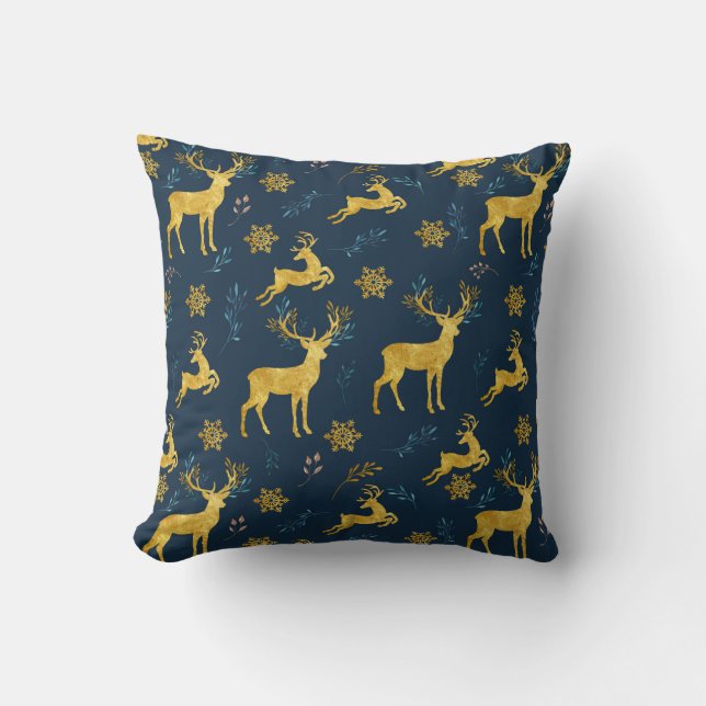 Coussin Vacances de Noël - cerf commun d'or sur l'arrière (Recto)