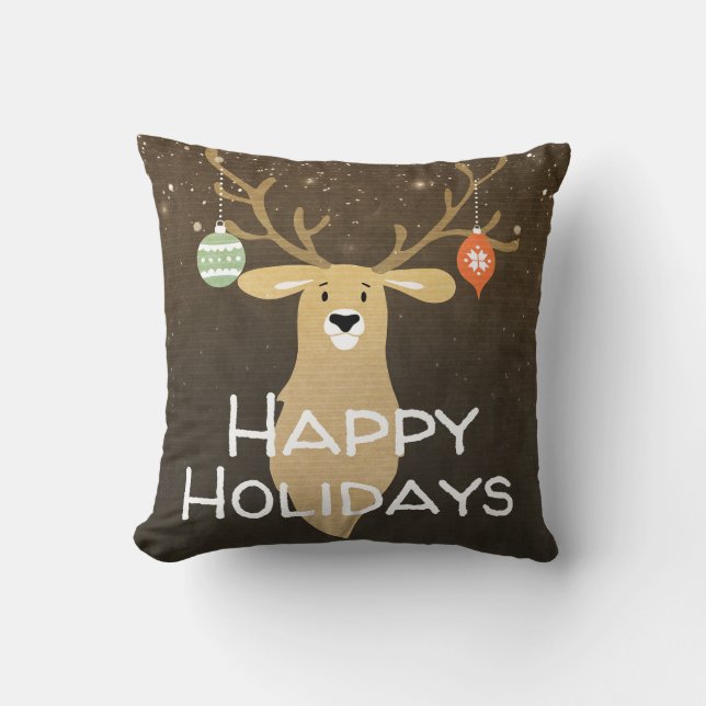 Coussin Vacances de Noël Cerf Rustique Hiver Fantaisiste (Recto)