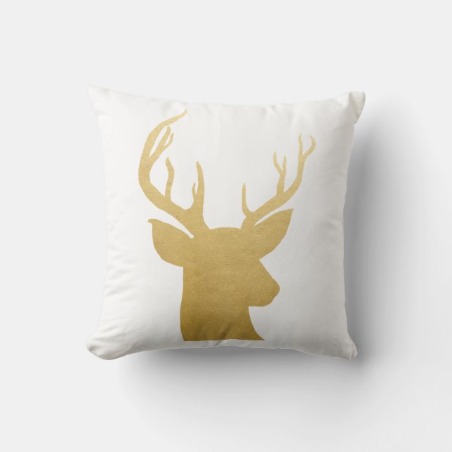 Coussin Vacances modernes de feuille d'or de Faux du renne (Recto)