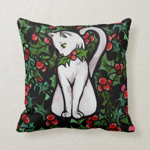 Coussin Vacances Noël Holly White Chat