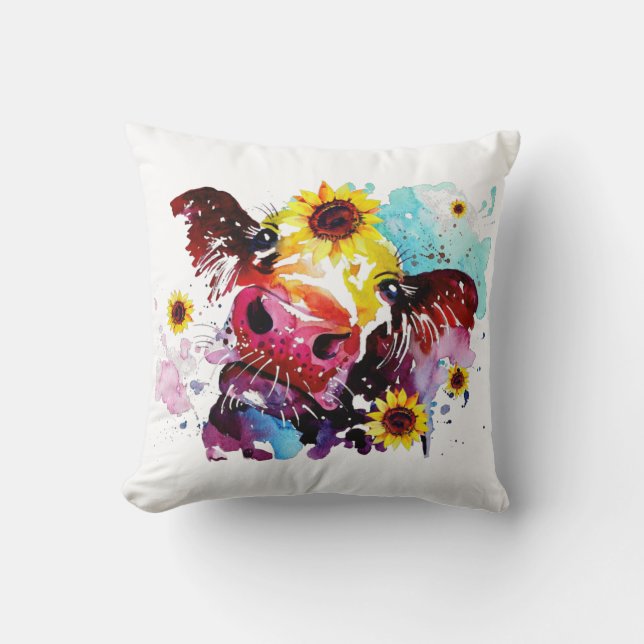 Coussin Vache avec tournesol Farmhouse Jeu d'oreiller (Recto)