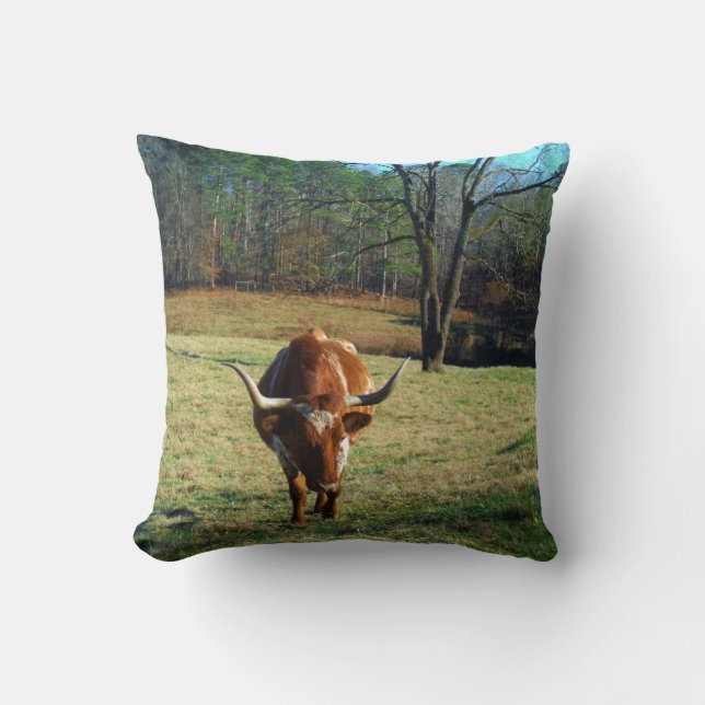 Coussin Vache Brown et blanche à longue (Recto)