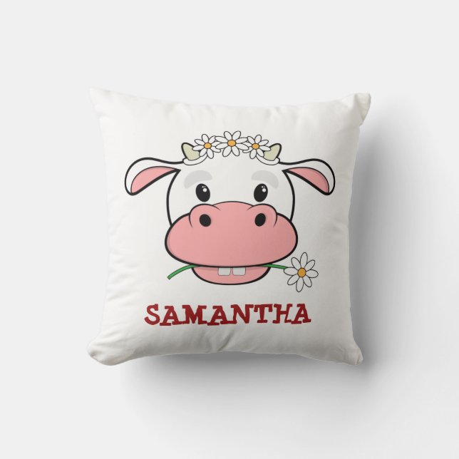 Coussin Vache charmante au dessin | Nom personnalisé Couss (Recto)