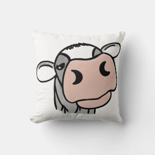 Coussin vache de dessin animé noir blanc rose baiser gris 