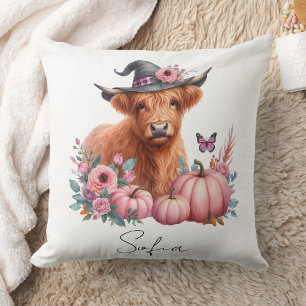 Coussin Vache de montagne fleurs citrouilles roses Jeter o