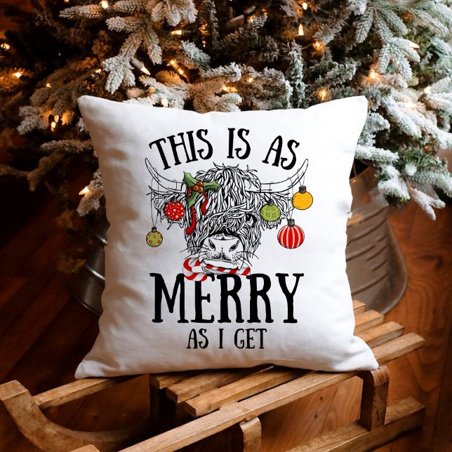 Coussin Vache de Noël drôle Highland (funny christmas highland cow pillow)