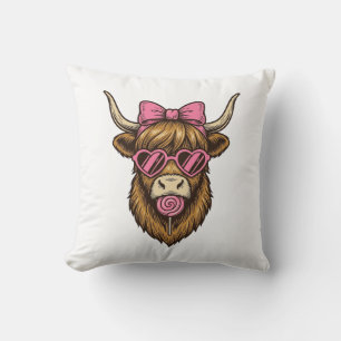 Coussin Vache des Highlands mignonne avec des lunettes à m