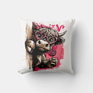 Coussin Vache des Highlands mignonne avec des lunettes en
