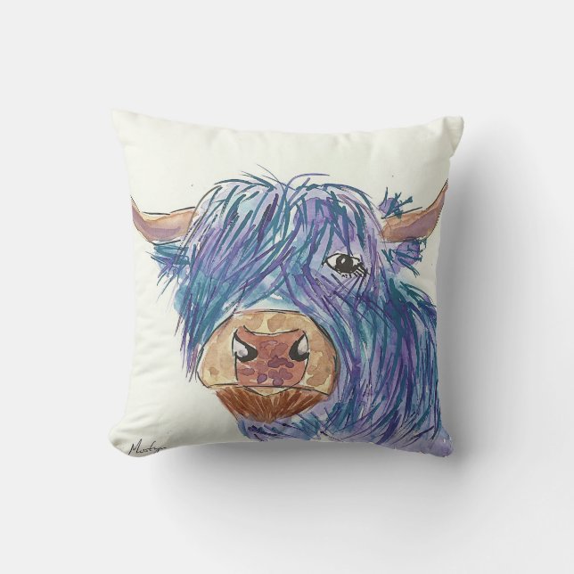 Coussin Vache des montagnes bleue drôle (Recto)