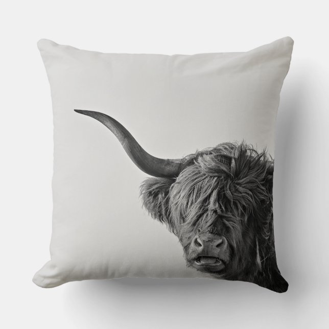 Coussin Vache des montagnes vigoureuse dans le monochrome (Recto)