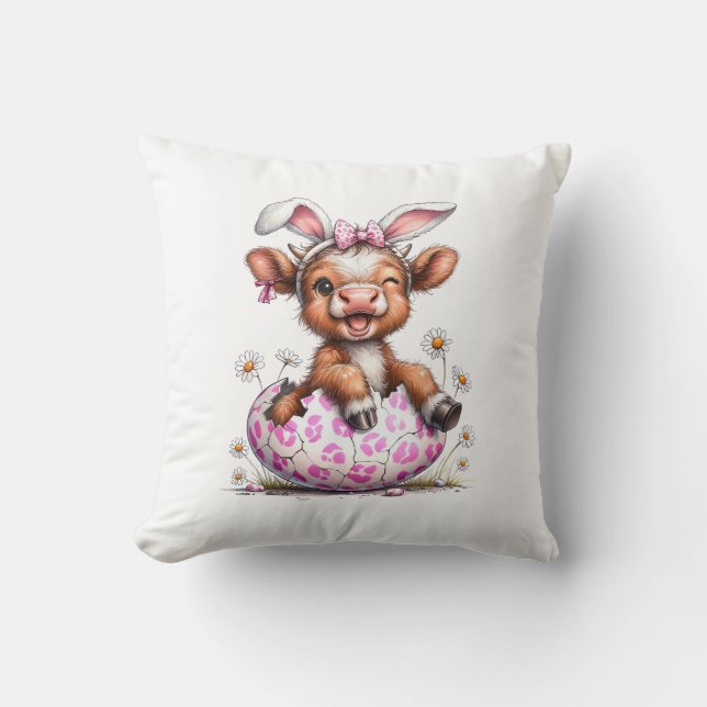 Coussin Vache drôle de Pâques Lapin Mignon Amateur de vach (Recto)