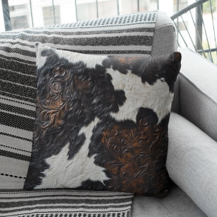 Coussin Vache en cuir Brown à outils Faux Cacher la fourru