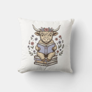Coussin Vache Florale de Lecture Mignonne Pile de Livres D