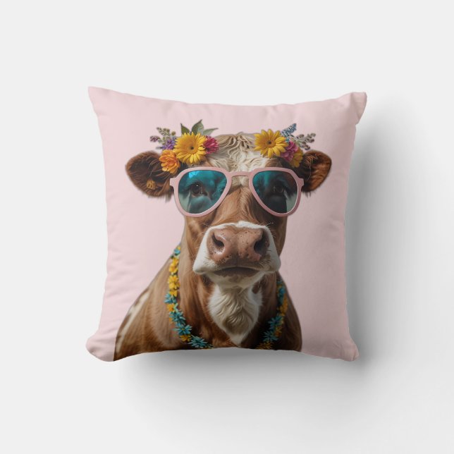 Coussin Vache gaie avec lunettes de soleil (Recto)