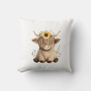 Coussin Vache Highland Boho Tournesol